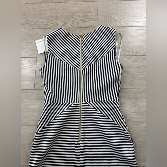 Calvin Klein Striped Navy and White Sleeveless Midi Career Office Dress - Picture 4 of 11